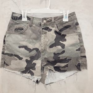 high waisted camo mom jean shorts